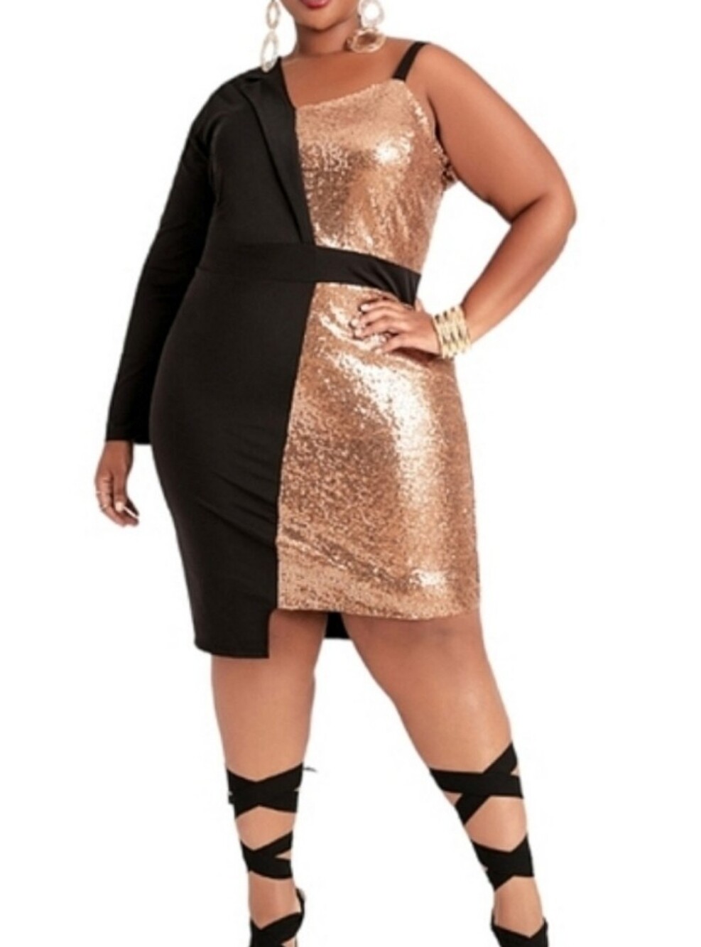 Ashley Stewart Sequin Asymmetric Blazer Dress Black/Bronze